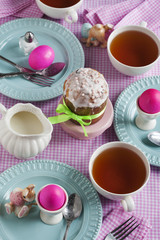 Traditional Easter breakfast with Easter cake and eggs