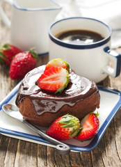 Heart shaped chocolate cake with strawberry