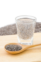 Wooden spoon of chia seeds.