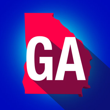Georgia GA Letters Abbreviation Red 3d State Map Long Shadow Cir