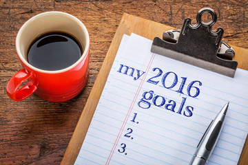 2016 goals on blackboard on clipboard
