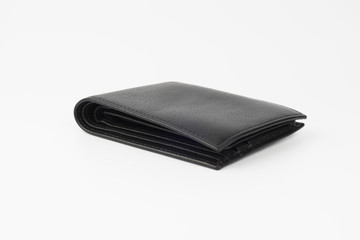 Black leather wallet on white background