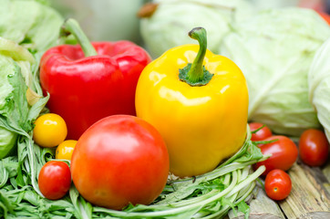 Healthy vegetables (bell pepper,tomatoes and cabbage)
