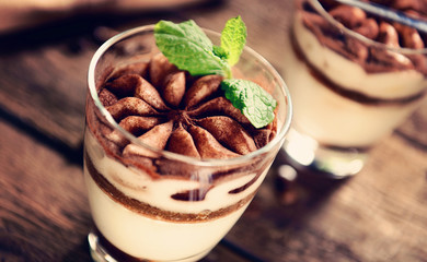 Tiramisu dessert in glass