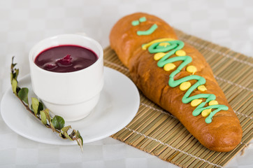 Traditional ecuadorian food, guaguas de pan and colada morada