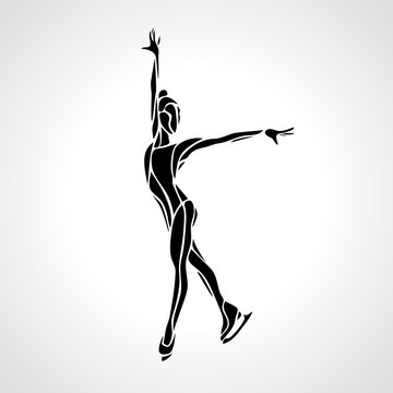 black figure skater silhouette in motion clip art preview