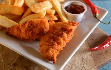 French fries and chicken loins