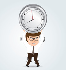 Businessman holding a big alarm clock, business concept, vector
