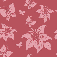 Beautiful seamless floral pattern with butterflies. - 98538057