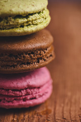 Macaron cookies on table, macro close up