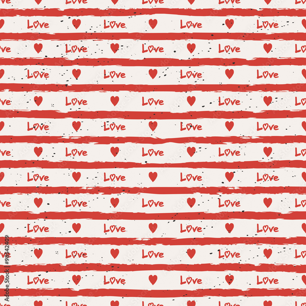 Poster seamless stripes pattern with hearts