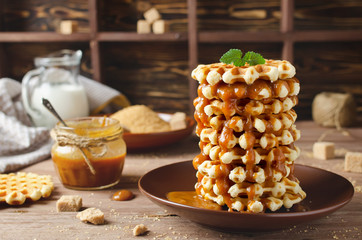 Belgian sugar waffles with caramel sauce