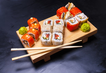 still life - set of rolls on a bamboo stand