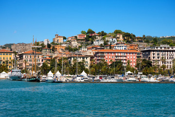 Fototapeta na wymiar Cityscape of La Spezia - Liguria Italy / View of the city and the harbor of La Spezia - Liguria, Italy, Europe