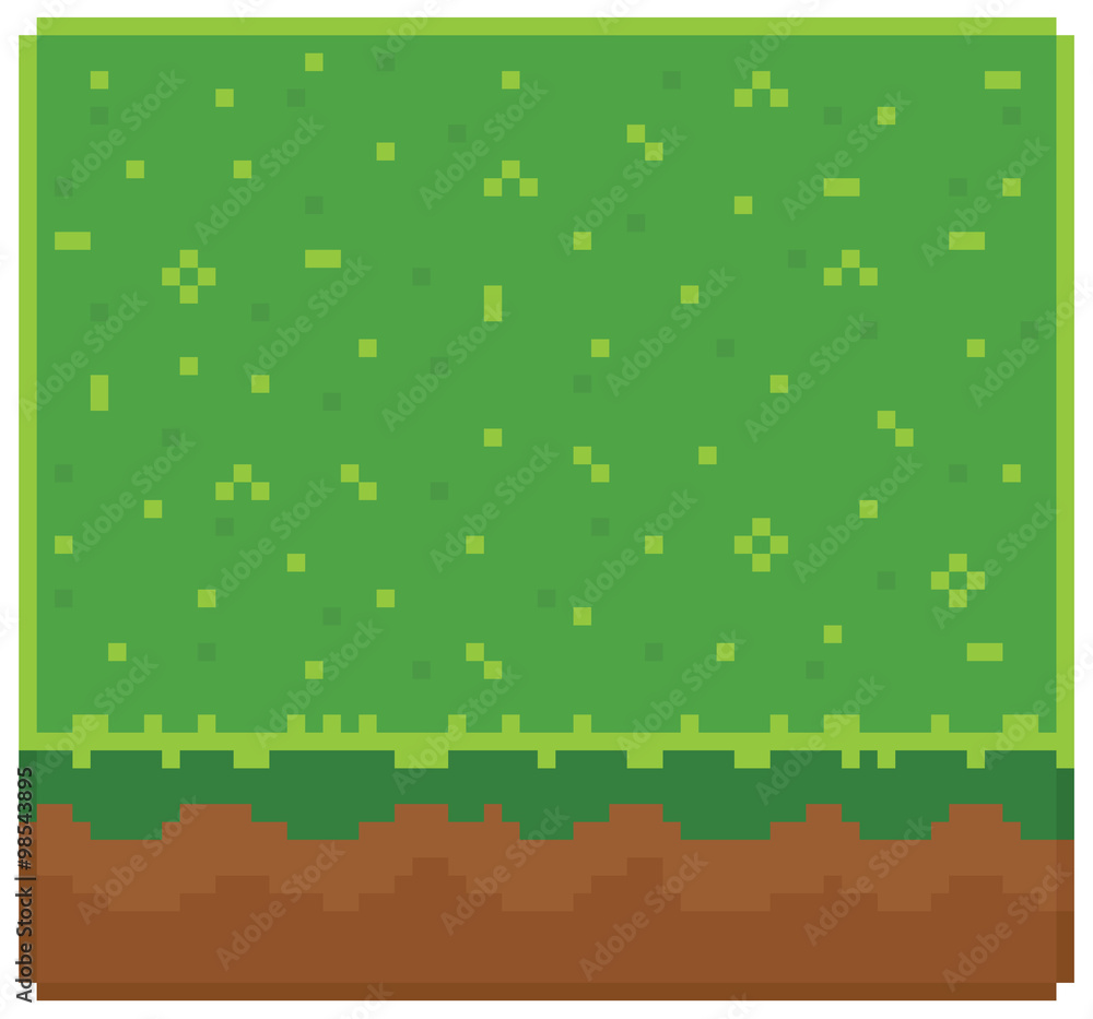 Aufkleber texture for platformers pixel art vector - ground mud block with grass on top