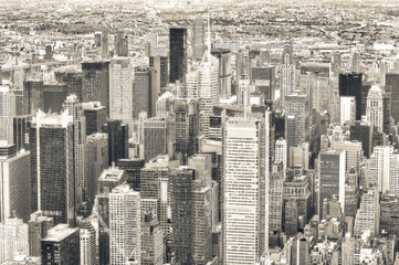 New York City Manhattan skyline aerial view with street and skys
