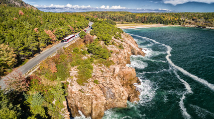 Obraz premium New England foliage in fall season. Aerial view