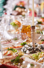 Different meals and snacks on a table.