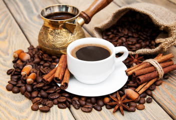 coffee cup and metal turk
