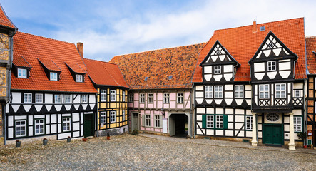 Fototapeta na wymiar Fachwerk houses in the old town center of Quedlinburg, Germany