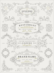 Decorative thin retro elements, Victorian frame, divider, border, vintage vector illustration