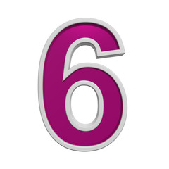 One digit from pink glass with white frame alphabet set, isolated on white. Computer generated 3D photo rendering.