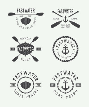 Set of vintage rafting logo, labels and badges. 