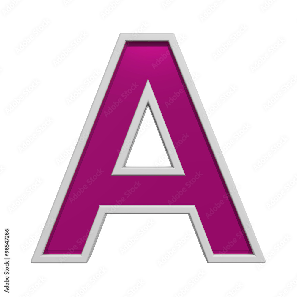 Fototapete one letter from pink glass with white frame alphabet set, isolated on white. computer generated 3d p