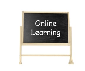 Fototapeta premium Online learning concept. Blackboard, chalkboard isolated on white