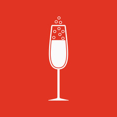 The glass of champagne icon. Wine symbol. Flat