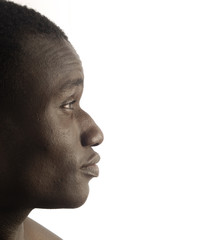 A black man with a muscular body and white background.