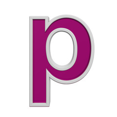 One lower case letter from pink glass with white frame alphabet set, isolated on white. Computer generated 3D photo rendering.
