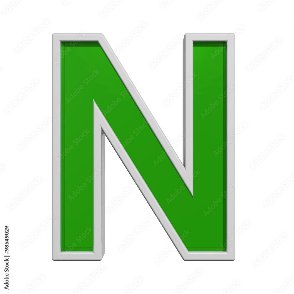 Fototapete one letter from green glass with white frame alphabet set, isolated on white. computer generated 3d 