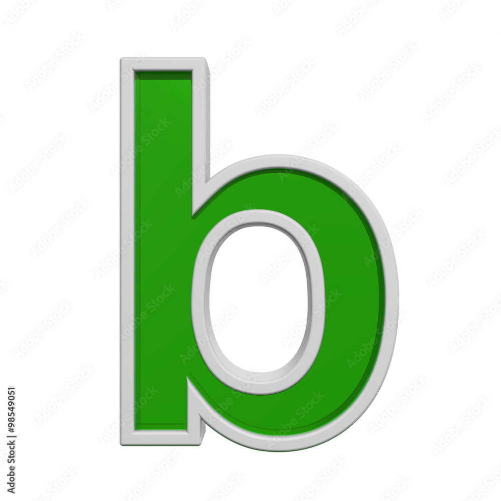Fototapete one lower case letter from green glass with white frame alphabet set, isolated on white. computer ge