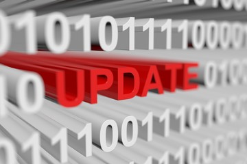 UPDATE presented in the form of a binary code with blurred background