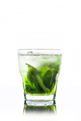 Green cocktail with kiwi slices isolated on white