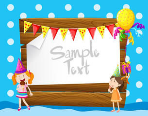 Border design with girls and balloon