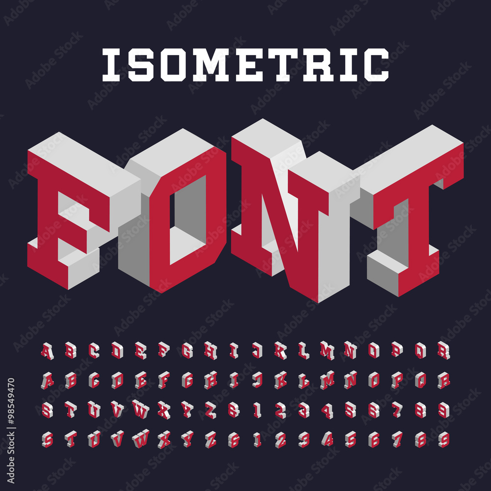 Fototapete 3d isometric alphabet vector font. isometric letters and numbers. three-dimensional stock vector typ