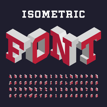 3D isometric alphabet vector font. Isometric letters and numbers. Three-Dimensional stock vector typeface for headlines, posters etc.