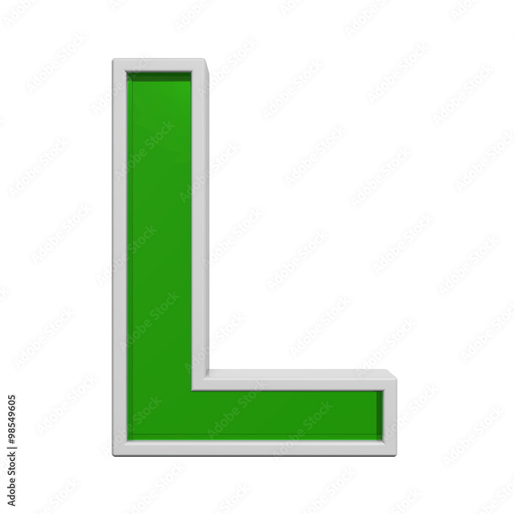 Fototapete one letter from green glass with white frame alphabet set, isolated on white. computer generated 3d 