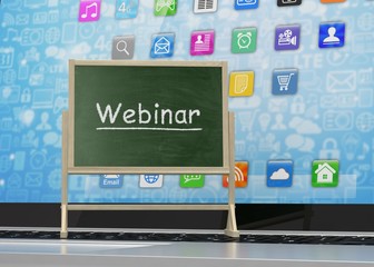 Laptop with chalkboard, webinar, online education concept