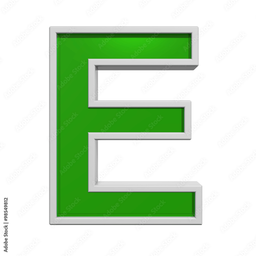 Fototapete one letter from green glass with white frame alphabet set, isolated on white. computer generated 3d 