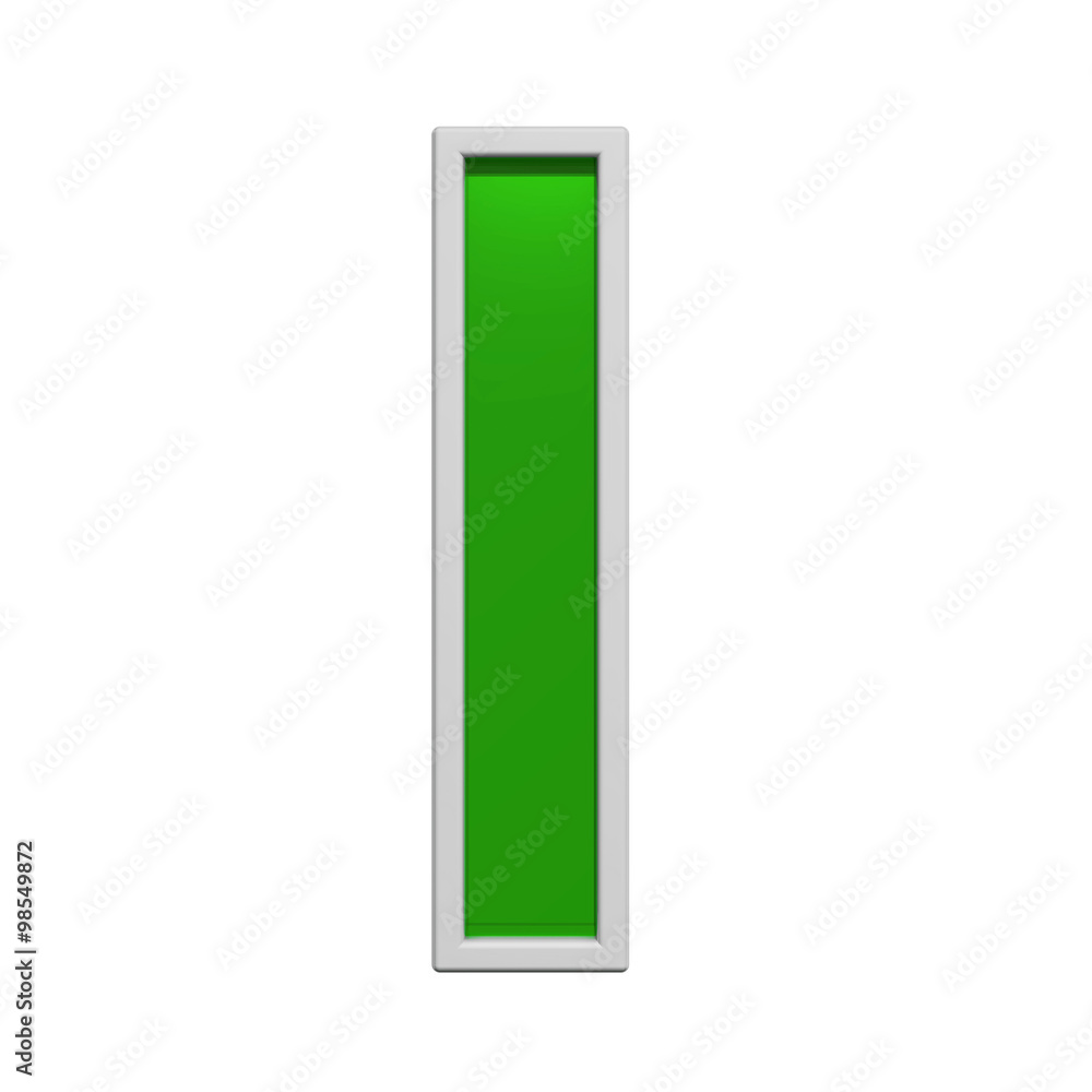 Fototapete one letter from green glass with white frame alphabet set, isolated on white. computer generated 3d 