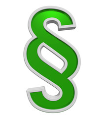 Paragraph sign from green glass with white frame alphabet set, isolated on white. Computer...