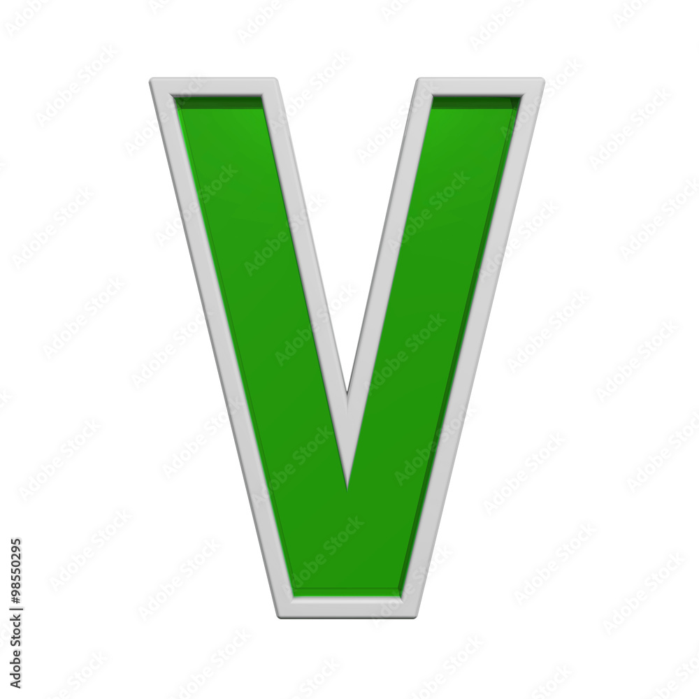 Fototapete one letter from green glass with white frame alphabet set, isolated on white. computer generated 3d 