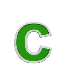 One lower case letter from green glass with white frame alphabet set, isolated on white. Computer generated 3D photo rendering.