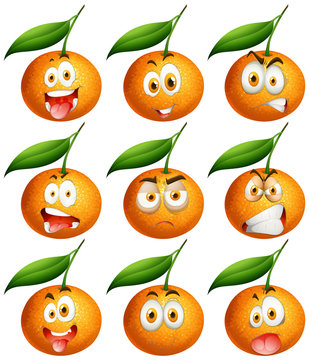 Fresh oranges with facial expressions