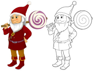 Cartoon dwarf isolated - with additional coloring page - illustration for the children