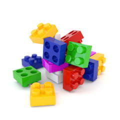 Set of multicolored plastic blocks isolated on a white back