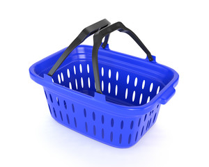 Blue plastic basket isolated on white background. 3d illustratio